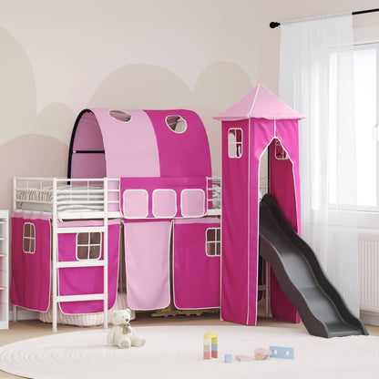 Kids'Loft Bed Frame White and Pink 100 x 190 cm Metal