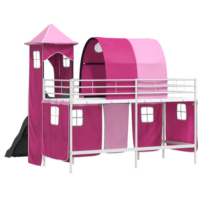 Kids'Loft Bed Frame White and Pink 100 x 190 cm Metal