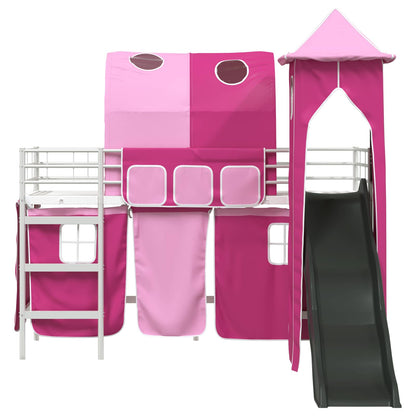 Kids'Loft Bed Frame White and Pink 100 x 190 cm Metal