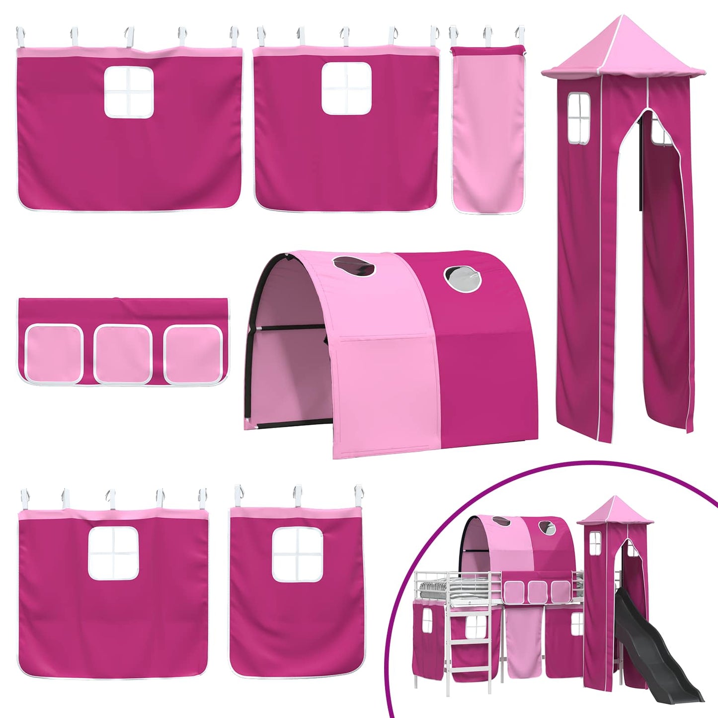 Kids'Loft Bed Frame White and Pink 100 x 190 cm Metal