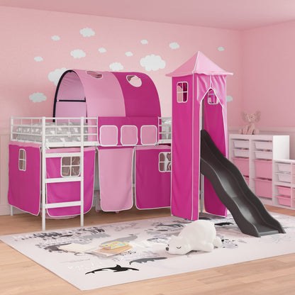 Kids'Loft Bed Frame White and Pink 107 x 200 cm Metal