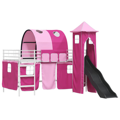 Kids'Loft Bed Frame White and Pink 107 x 200 cm Metal