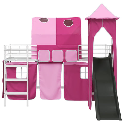 Kids'Loft Bed Frame White and Pink 107 x 200 cm Metal