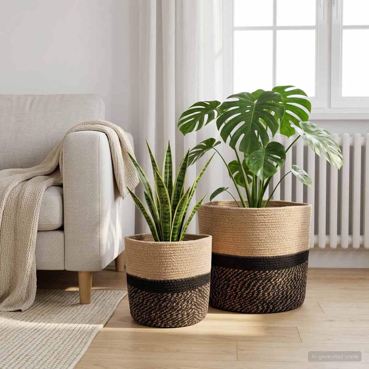 Plant Pot Set 2 pcs Natural and Black Ø 28 x 28 cm