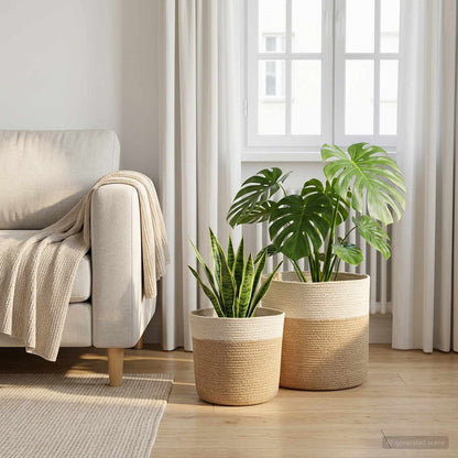 Plant Pot Set 2 pcs Natural and White Ø 28 x 28 cm