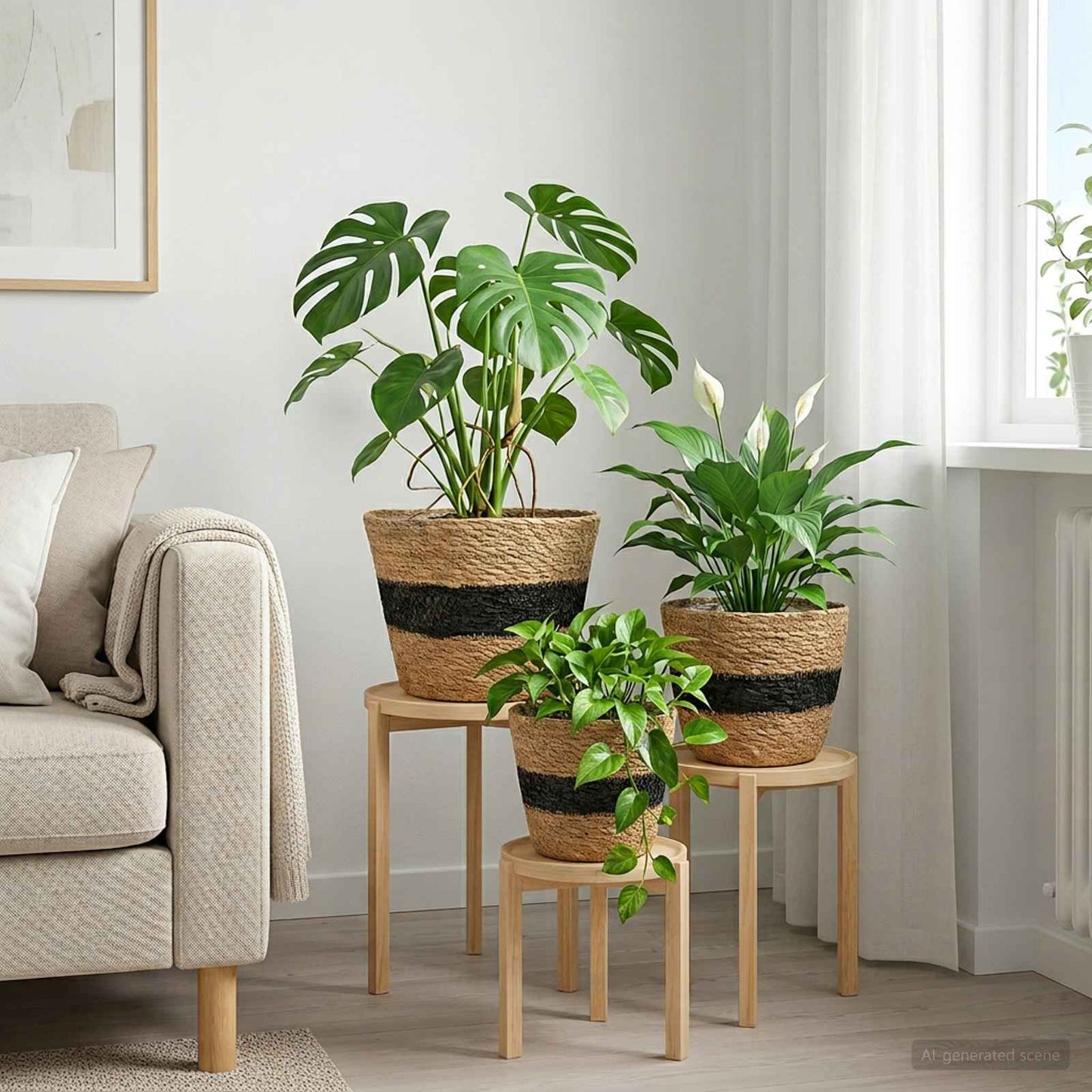 Seagrass Plant Baskets 3 pcs Natural and Black Ø26 x 19 cm