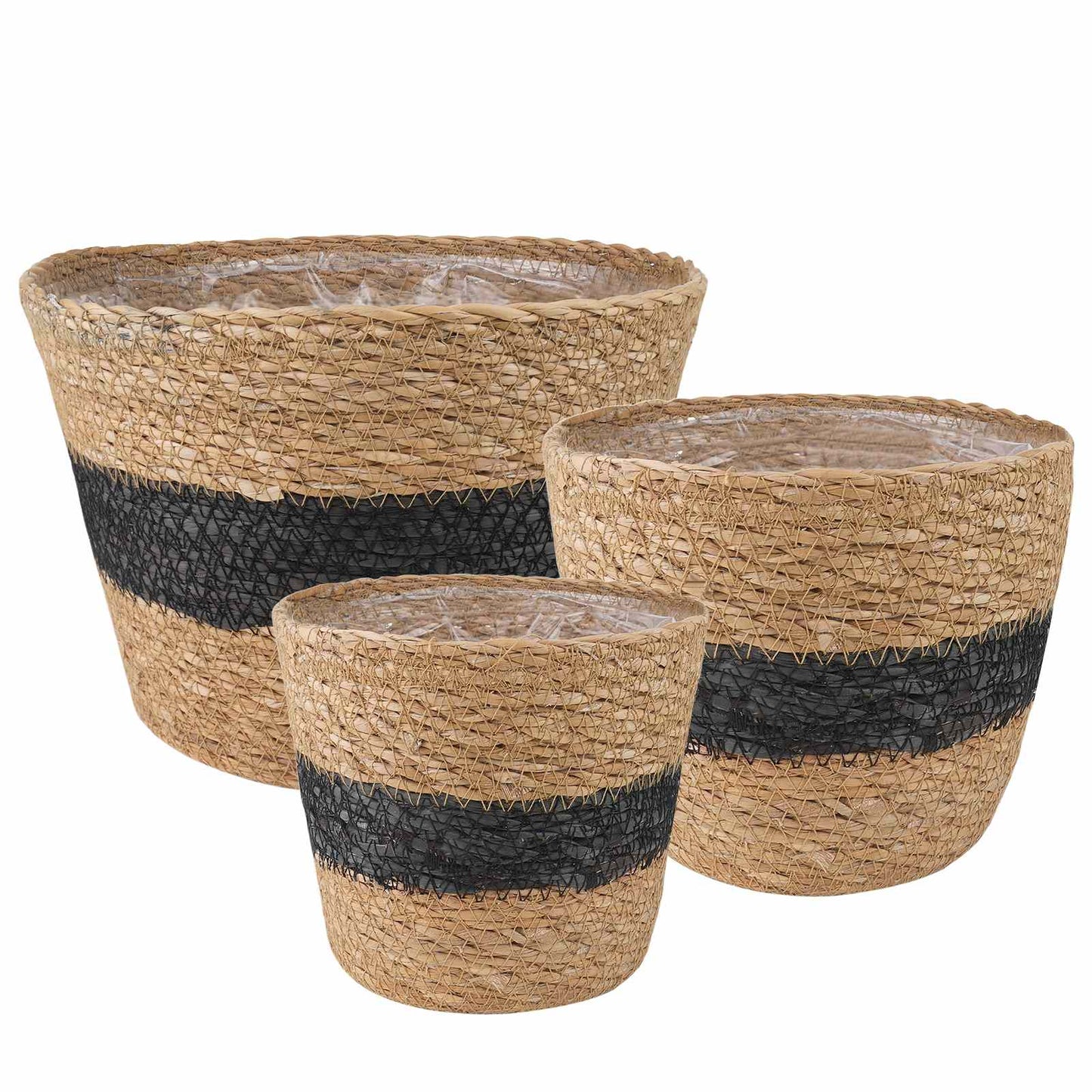 Seagrass Plant Baskets 3 pcs Natural and Black Ø26 x 19 cm