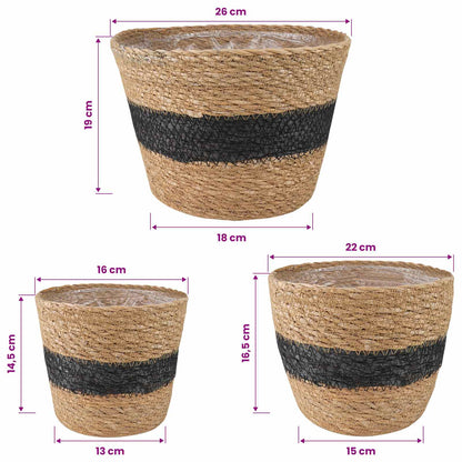 Seagrass Plant Baskets 3 pcs Natural and Black Ø26 x 19 cm