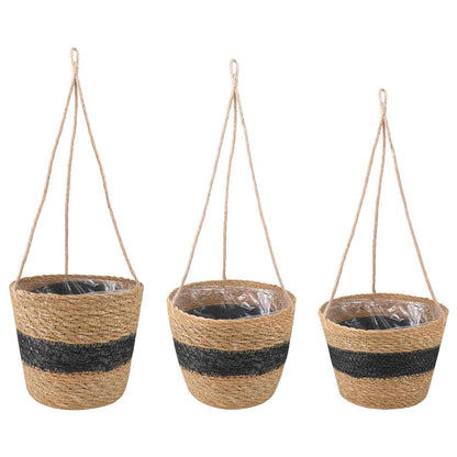 Seagrass Plant Baskets 3 pcs Natural and Black Ø26 x 19 cm