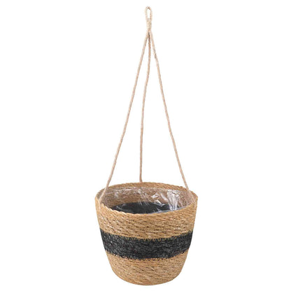 Seagrass Plant Baskets 3 pcs Natural and Black Ø26 x 19 cm