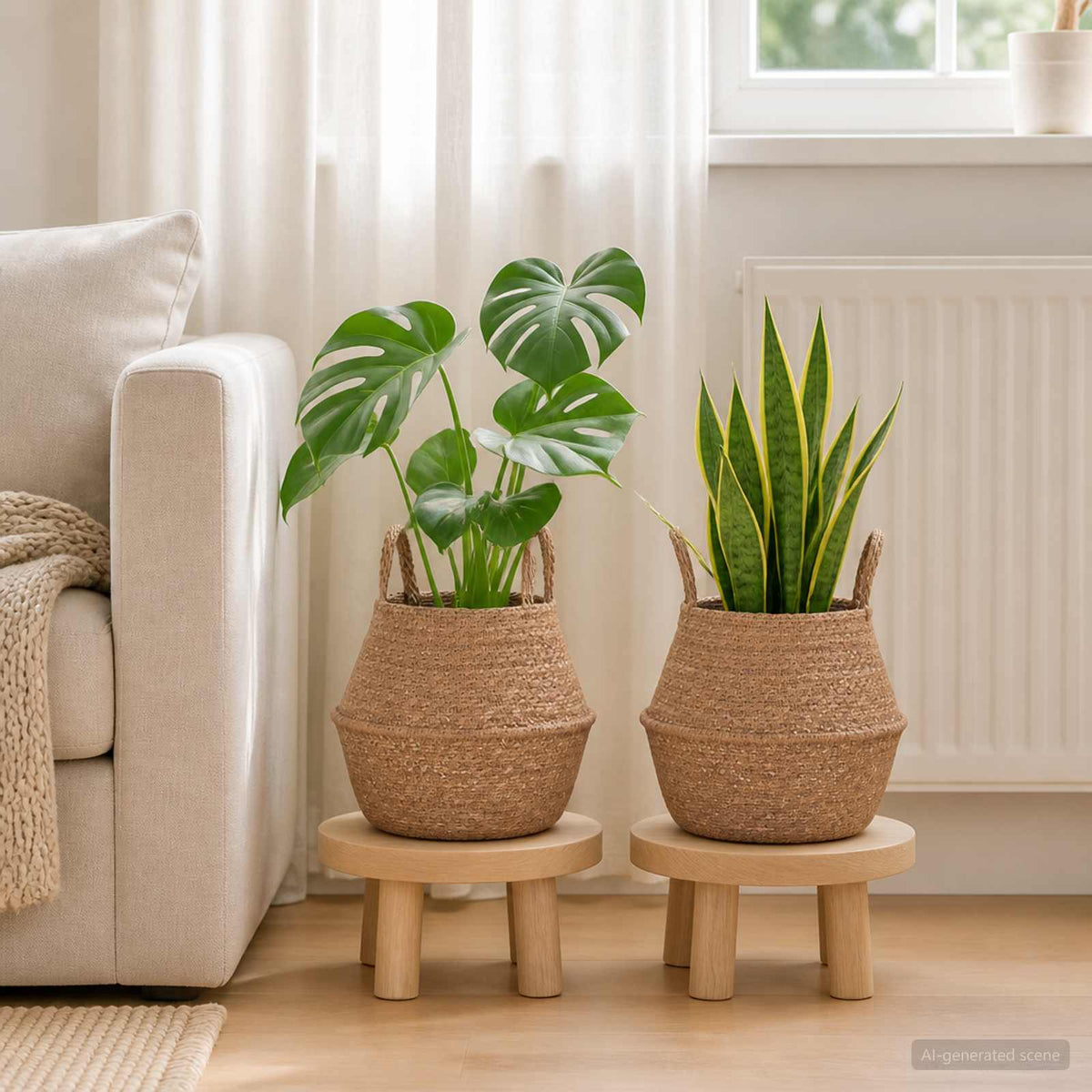 Plant Pot with Handles 2 pcs Natural Ø 22 x 20 cm 100% Seagrass