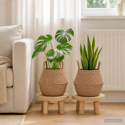 Plant Pot with Handles 2 pcs Natural Ø 22 x 20 cm 100% Seagrass