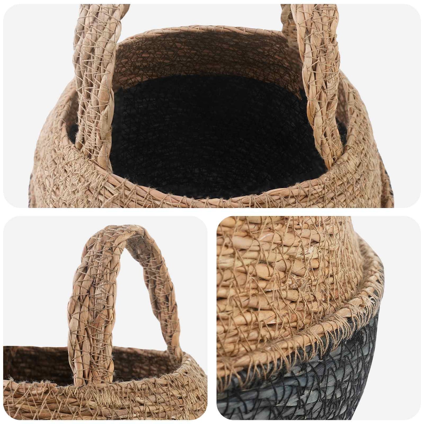 Plant Pot with Handles Black Ø 22 x 20 cm 100% Seagrass
