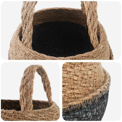 Plant Pot with Handles 2 pcs Black Ø 22 x 20 cm 100% Seagrass