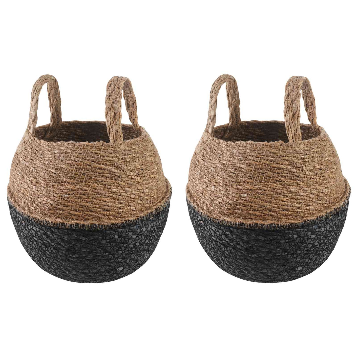 Plant Pot with Handles 2 pcs Black Ø 22 x 20 cm 100% Seagrass