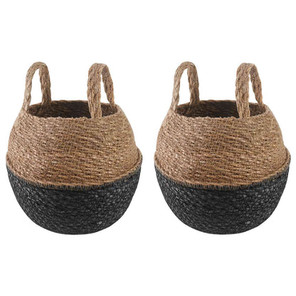 Plant Pot with Handles 2 pcs Black Ø 22 x 20 cm 100% Seagrass