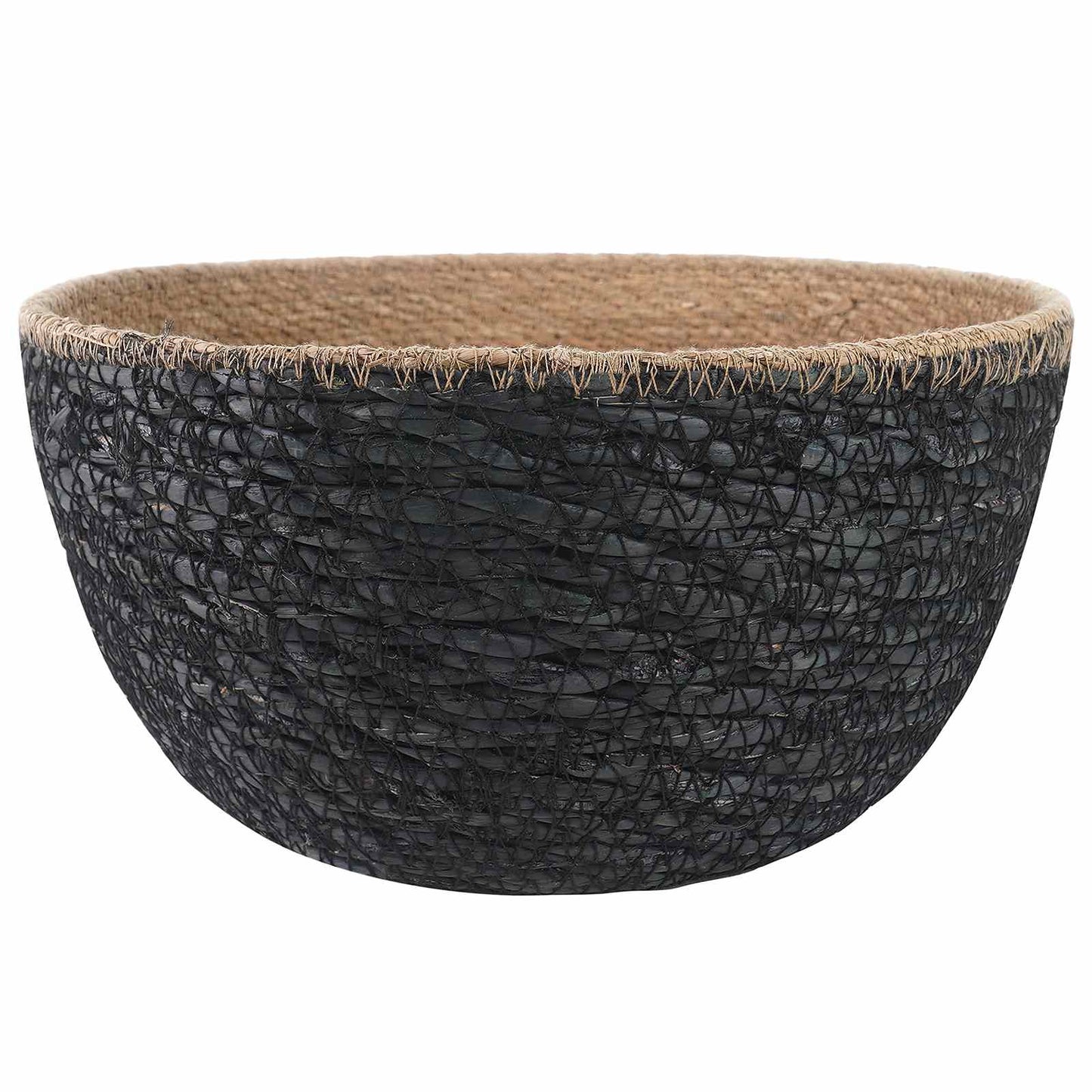 Plant Pot with Handles 2 pcs Black Ø 22 x 20 cm 100% Seagrass