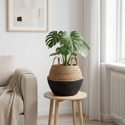 Plant Pot with Handles Black Ø 32 x 32 cm 100% Seagrass