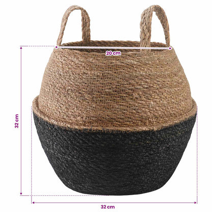 Plant Pot with Handles Black Ø 32 x 32 cm 100% Seagrass