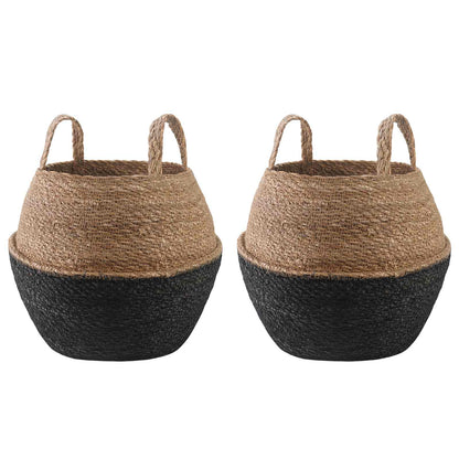 Plant Pot with Handles 2 pcs Black Ø 32 x 32 cm 100% Seagrass