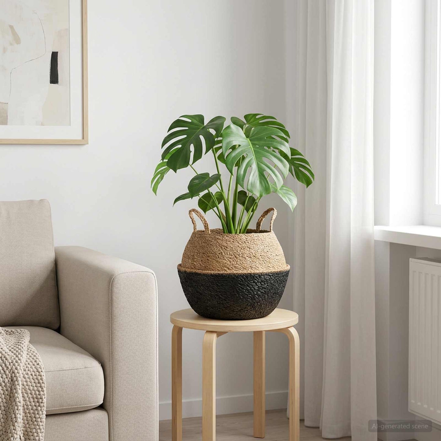 Plant Pot with Handles Black Ø 45 x 36 cm 100% Seagrass