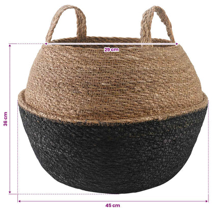 Plant Pot with Handles Black Ø 45 x 36 cm 100% Seagrass