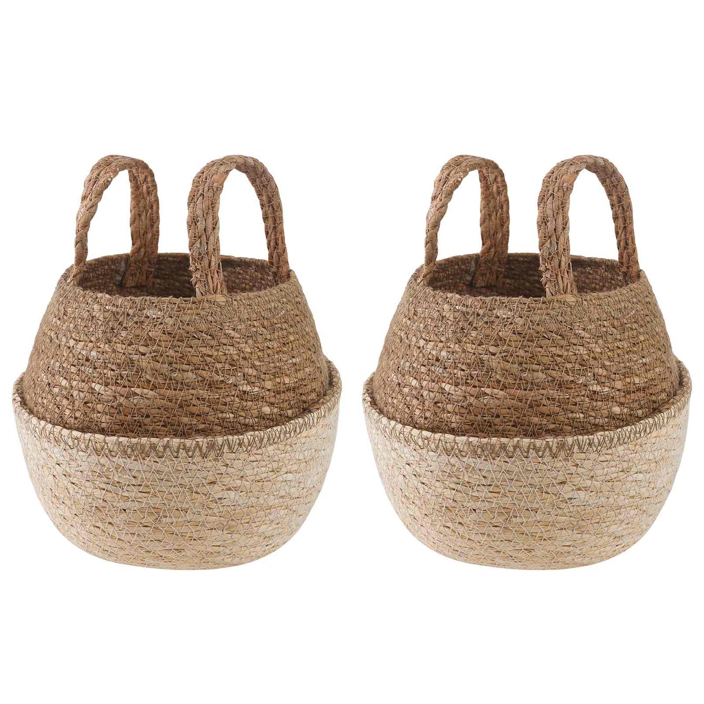 Plant Pot with Handles 2 pcs White Ø 22 x 20 cm 100% Seagrass