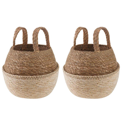 Plant Pot with Handles 2 pcs White Ø 22 x 20 cm 100% Seagrass