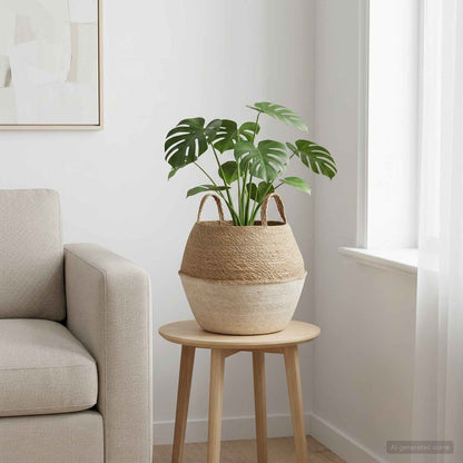 Plant Pot with Handles White Ø 32 x 32 cm 100% Seagrass