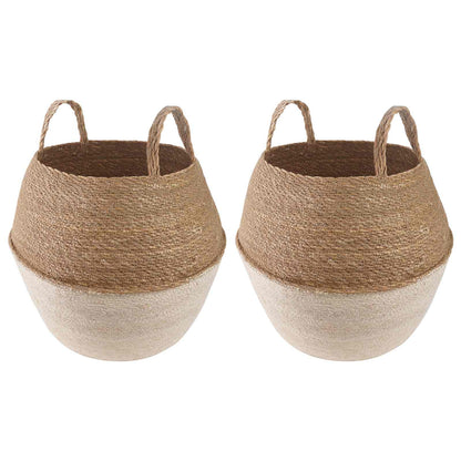 Plant Pot with Handles 2 pcs White Ø 32 x 32 cm 100% Seagrass