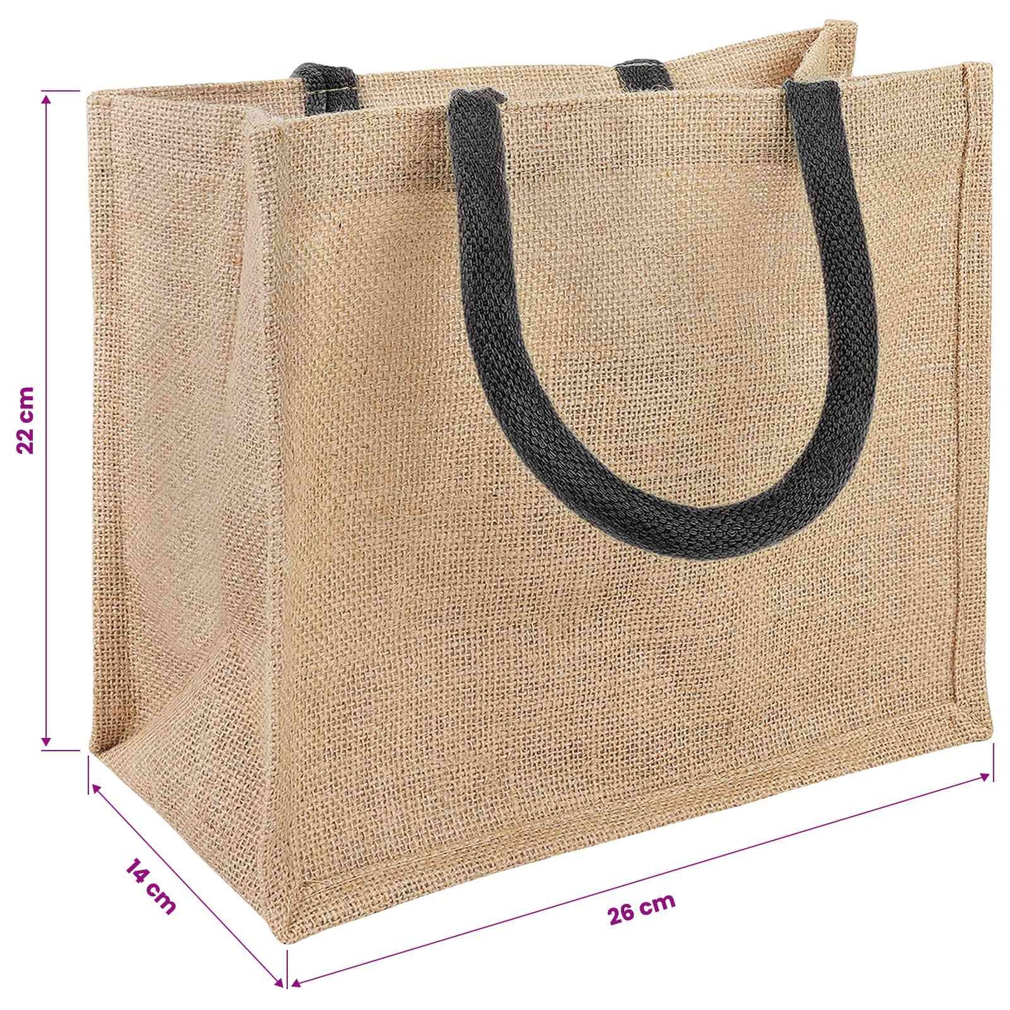 Jute Handbags 10 Natural and Black 26 x 22 x 14 cm