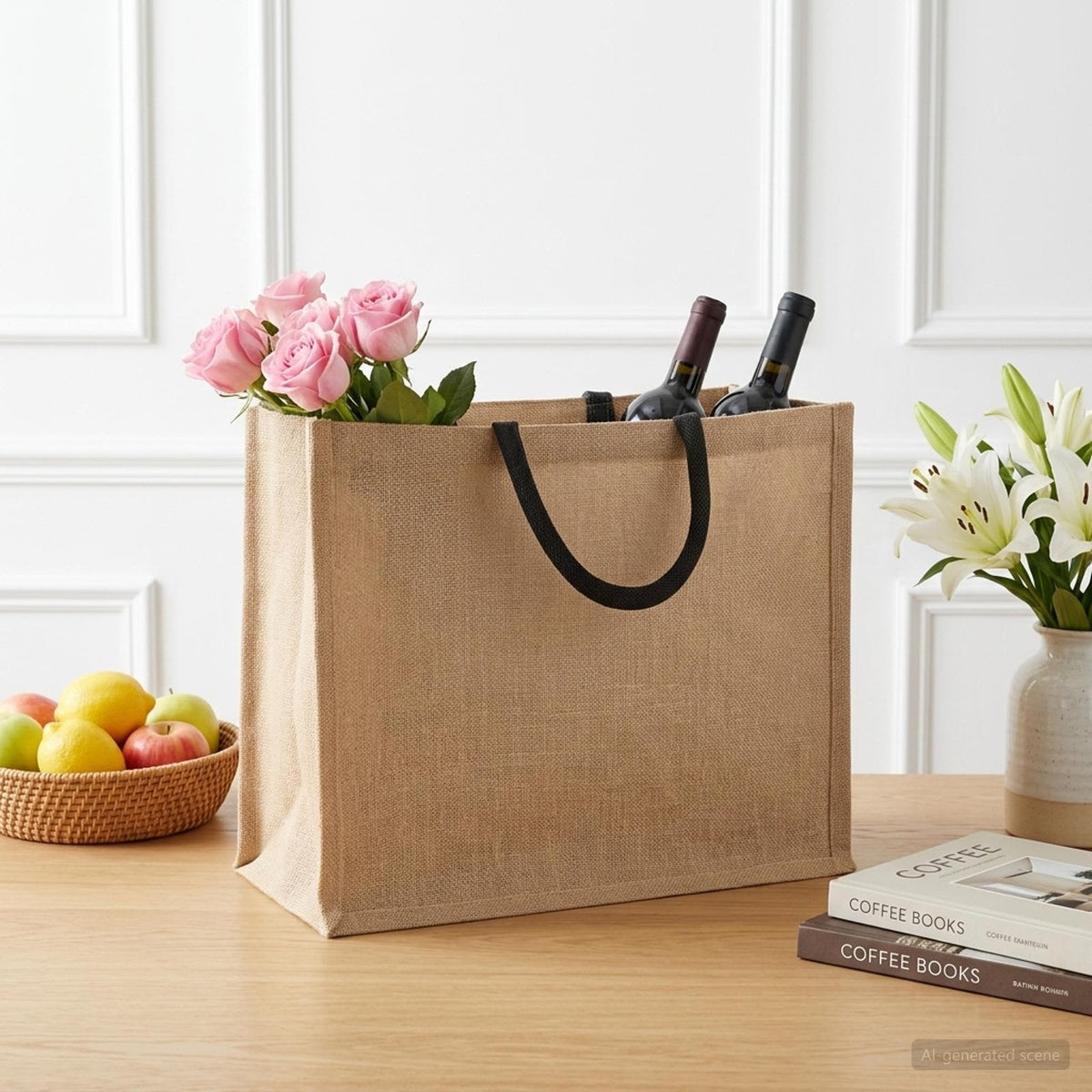 Jute Handbags 10 Natural and Black 42 x 33 x 19 cm