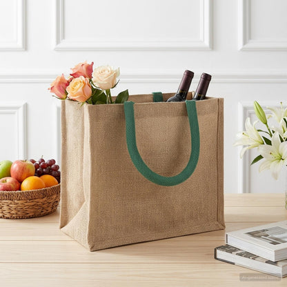 Jute Handbags 5 Natural and Green 26 x 22 x 14 cm