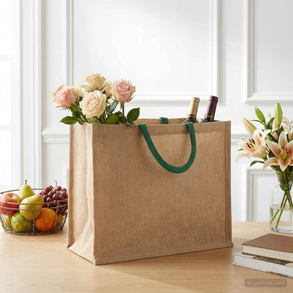 Jute Handbags 5 Natural and Green 42 x 33 x 19 cm