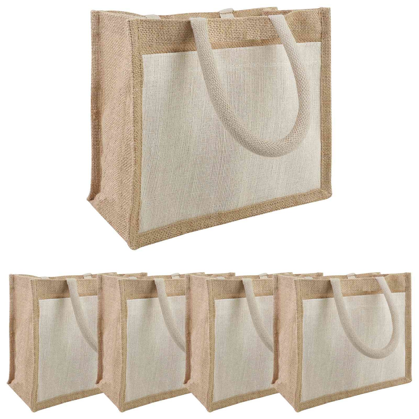 Jute Handbags with Pocket 5 Natural and White 26 x 22 x 14 cm