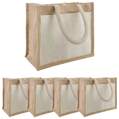 Jute Handbags with Pocket 5 Natural and White 26 x 22 x 14 cm