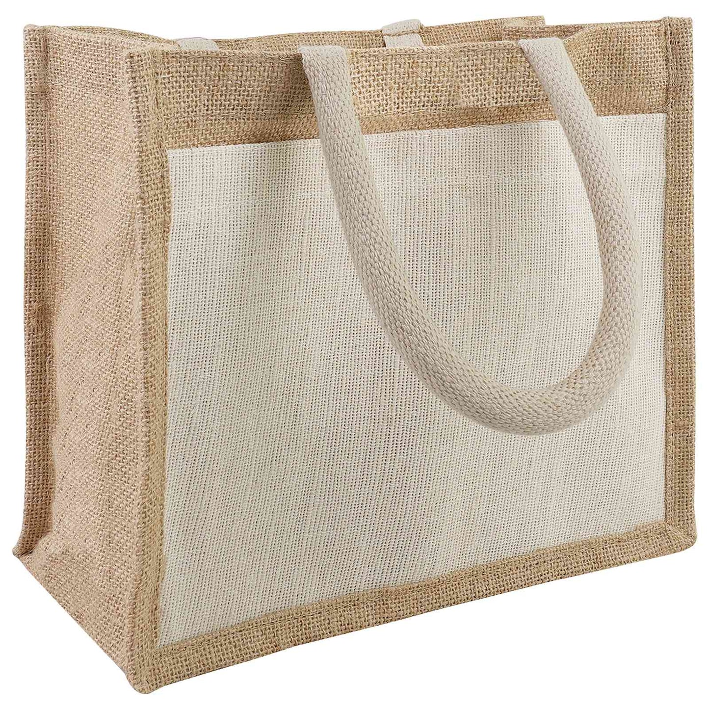 Jute Handbags with Pocket 5 Natural and White 26 x 22 x 14 cm