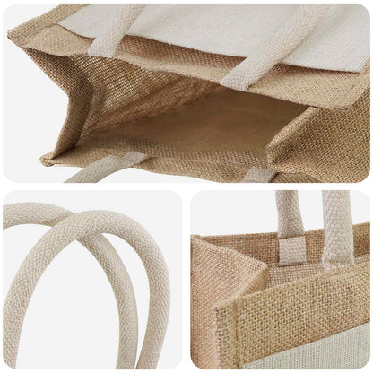 Jute Handbags with Pocket 10 Natural and White 26 x 22 x 14 cm