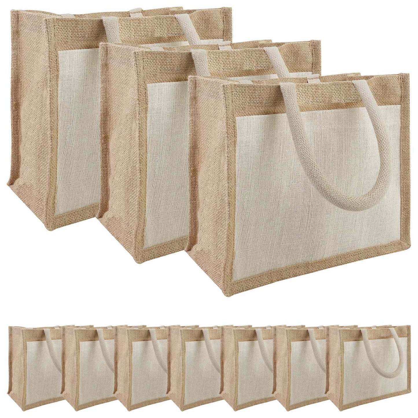 Jute Handbags with Pocket 10 Natural and White 26 x 22 x 14 cm