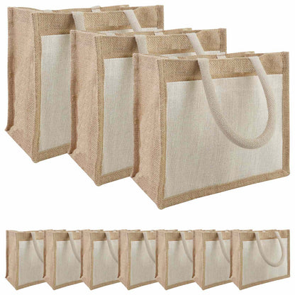 Jute Handbags with Pocket 10 Natural and White 26 x 22 x 14 cm