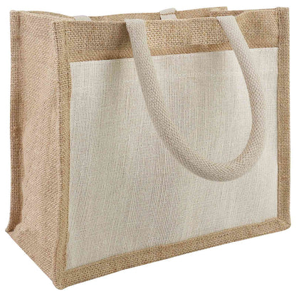 Jute Handbags with Pocket 10 Natural and White 26 x 22 x 14 cm