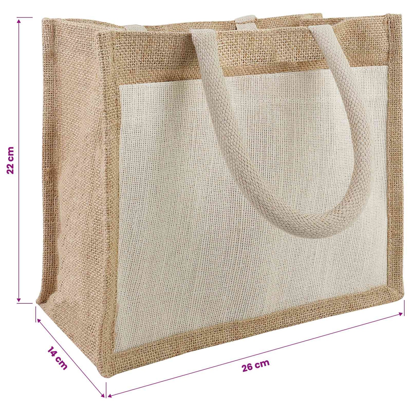 Jute Handbags with Pocket 10 Natural and White 26 x 22 x 14 cm