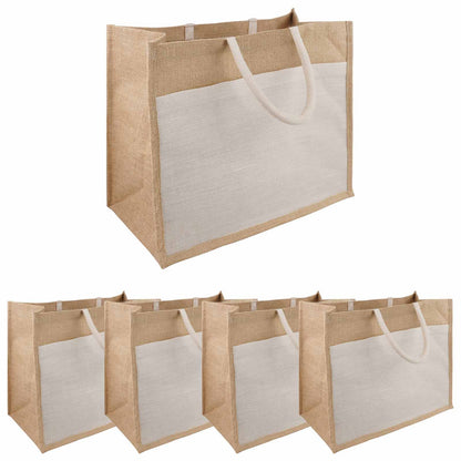 Jute Handbags with Pocket 5 Natural and White 42 x 33 x 19 cm