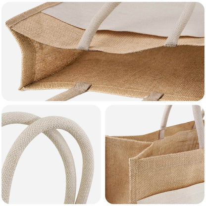 Jute Handbags with Pocket 10 Natural and White 42 x 33 x 19 cm
