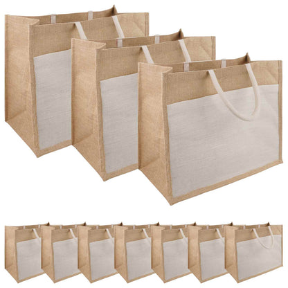 Jute Handbags with Pocket 10 Natural and White 42 x 33 x 19 cm