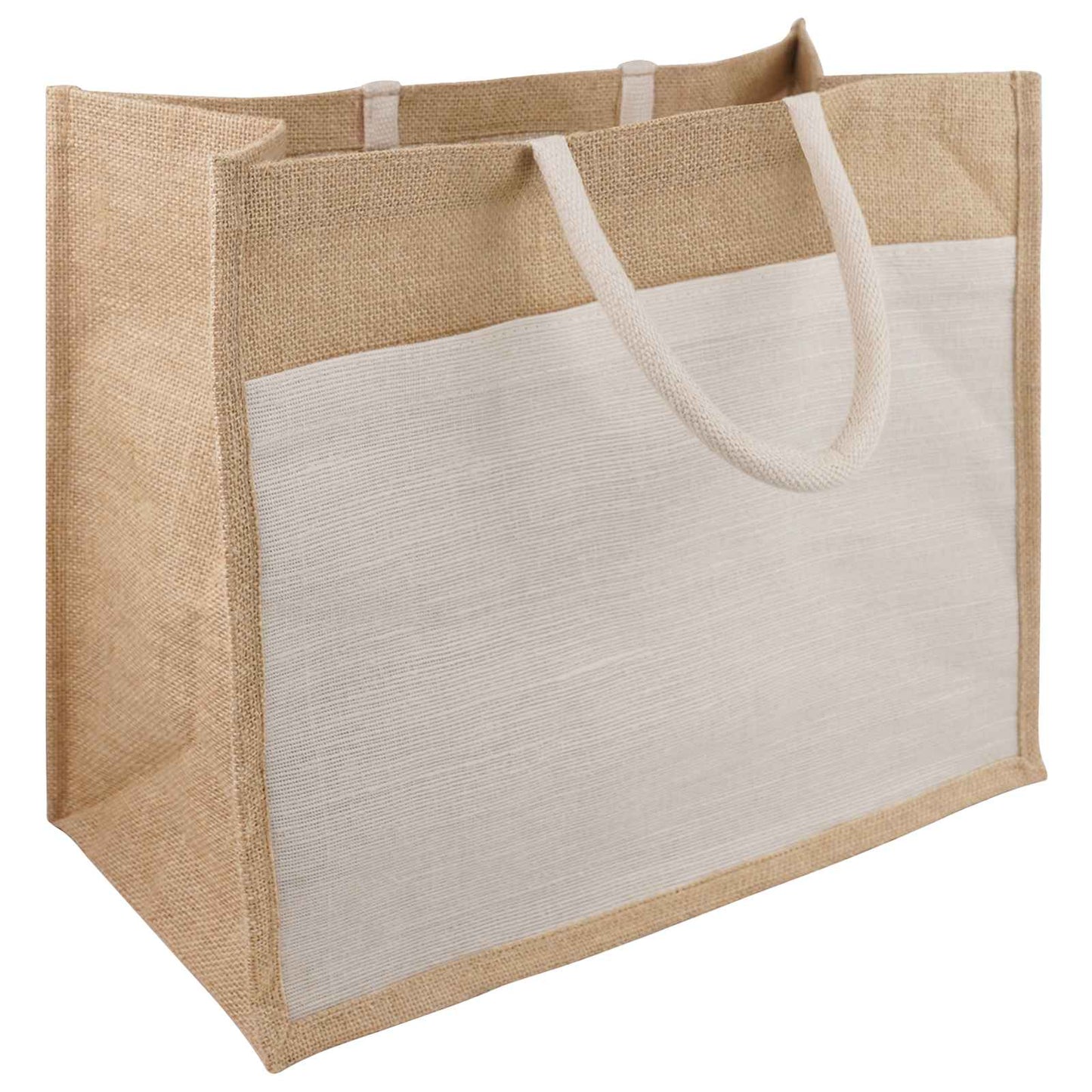 Jute Handbags with Pocket 10 Natural and White 42 x 33 x 19 cm