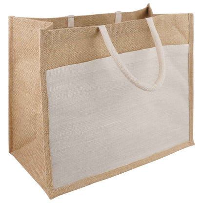 Jute Handbags with Pocket 10 Natural and White 42 x 33 x 19 cm