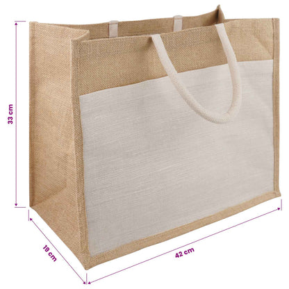 Jute Handbags with Pocket 10 Natural and White 42 x 33 x 19 cm