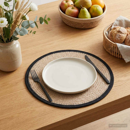 Jute Placemets 6 pcs Natural and Black 100% Tossa Jute