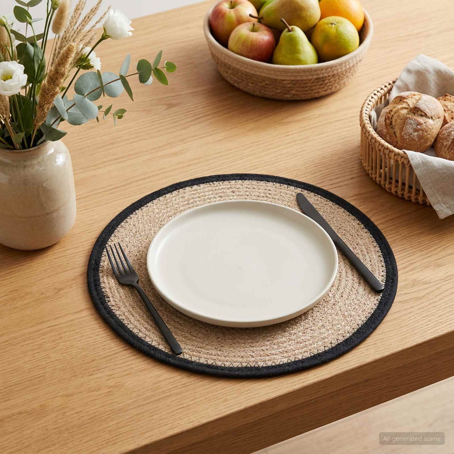 Jute Placemets 4 pcs Natural and Black 100% Tossa Jute